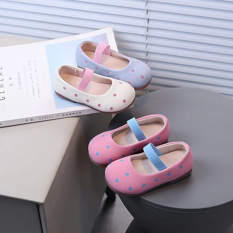 

Girls Flat Shoes Slip-on Sweet Polka Dots Kids Moccasins Non-slip Soft Sole 2025 New Children Dance Shoes Round Toes Candy Color