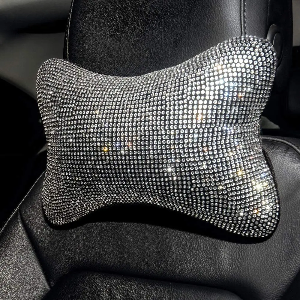 1Pc Bling Car Neck Pillow for Car Seat Driver Seat Headrest Cushion Crystal Rhinestone Bling Diamond Pillow Auto Accessories