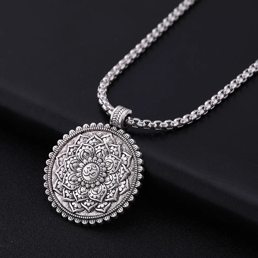 EUEAVAN Retro Flower of Life Om Yoga Lotus Pendant Necklace Indian Chakra Buddha Mandala Necklaces Meditation Charm Jewelry Gift