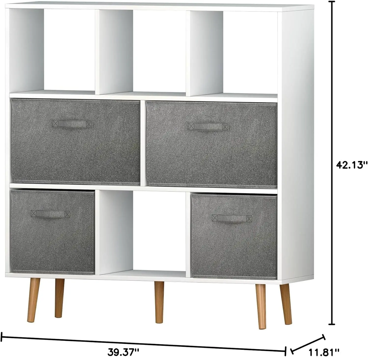 8-Cube Book Storage Organizer, 3-Tier Freestanding Bookshelf with 4 Fabric Drawers, White