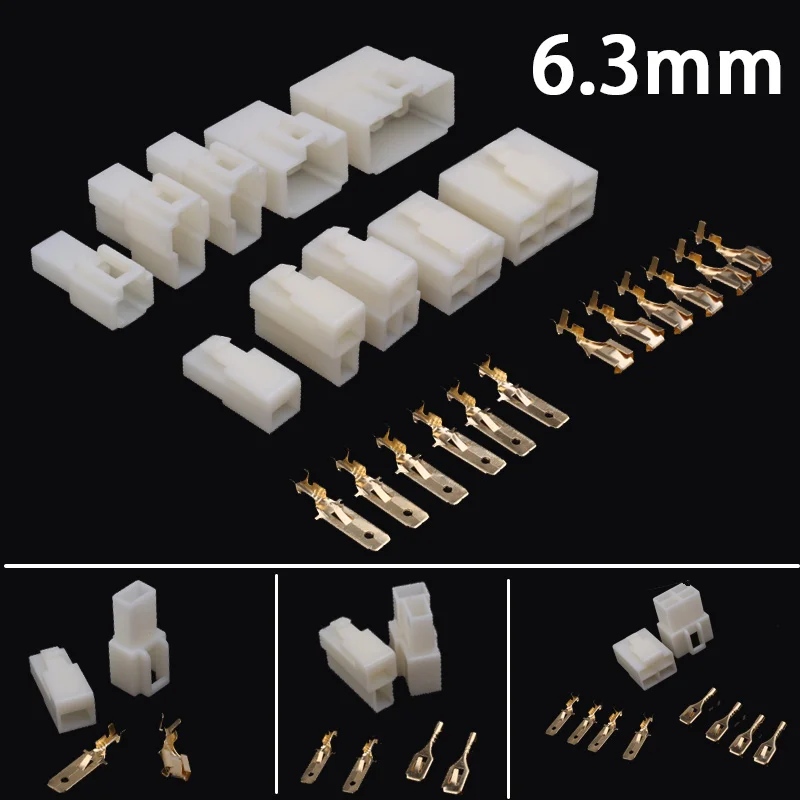 1/5 Set 6.3mm 1/2/3/4/6/8/12P/14 Pin Automotive 6.3 Electrical Wire Connector Male Female Cable Terminal Plug Kits Ebike Car