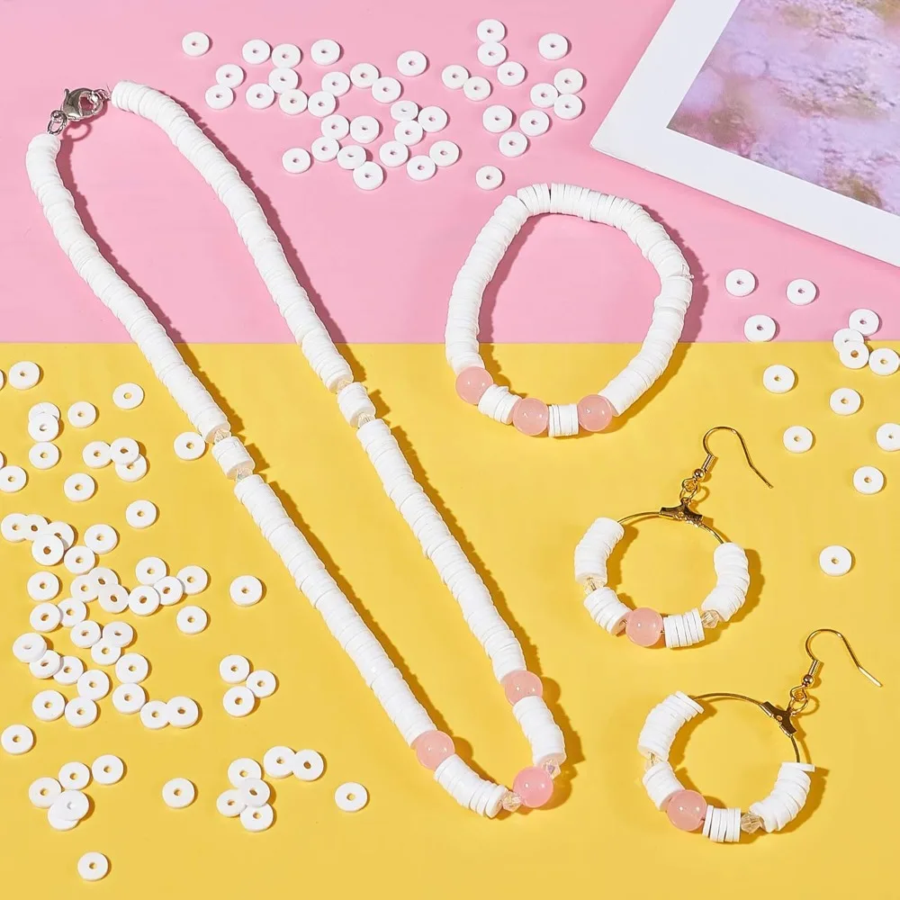 3000pcs White Heishi Clay Beads 6mm Vinyl Disc Beads Flat Round Polymer Clay Beads for Jewelry Making Summer Decor 2mm Hole