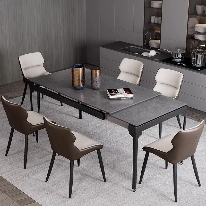 

Роскошный телескопический прямоугольный черный современный минималистичный бытовой обеденный стол AALight Rock Plate