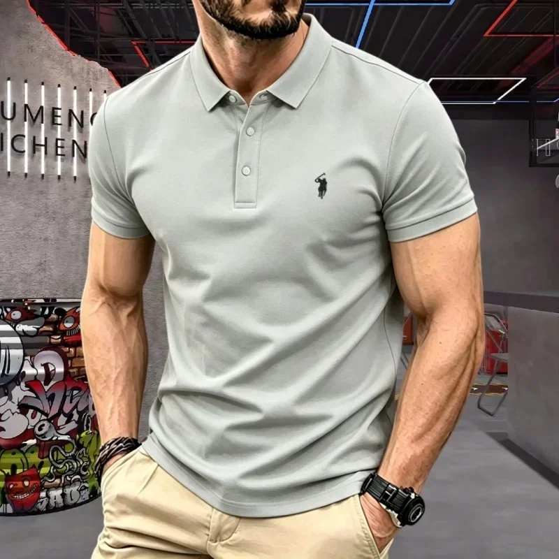 100% reine Baumwolle, hochwertiges Marken-Herren-Poloshirt mit kurzen Ärmeln, Sommer 2026, luxuriöses Mode-Golf-Oberteil mit Pony-Stickerei, lässiges T-Shirt – Detail 11