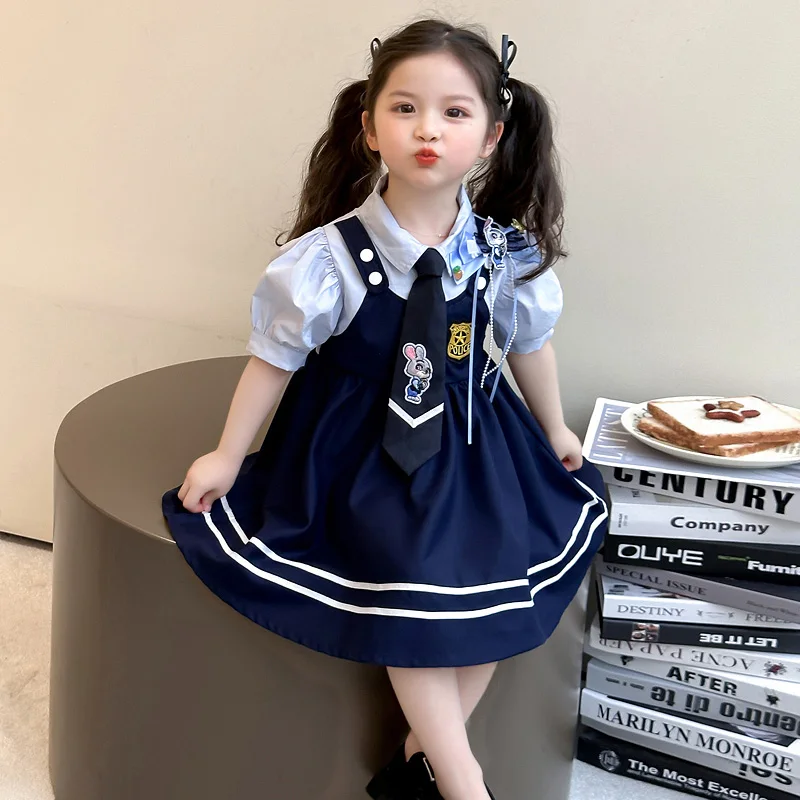 Vestido de Uniforme Escolar Estilo Princesa, Novo Traje de Cosplay de Polícia com Coelho para Meninas, Vestido Infantil de Ve...
