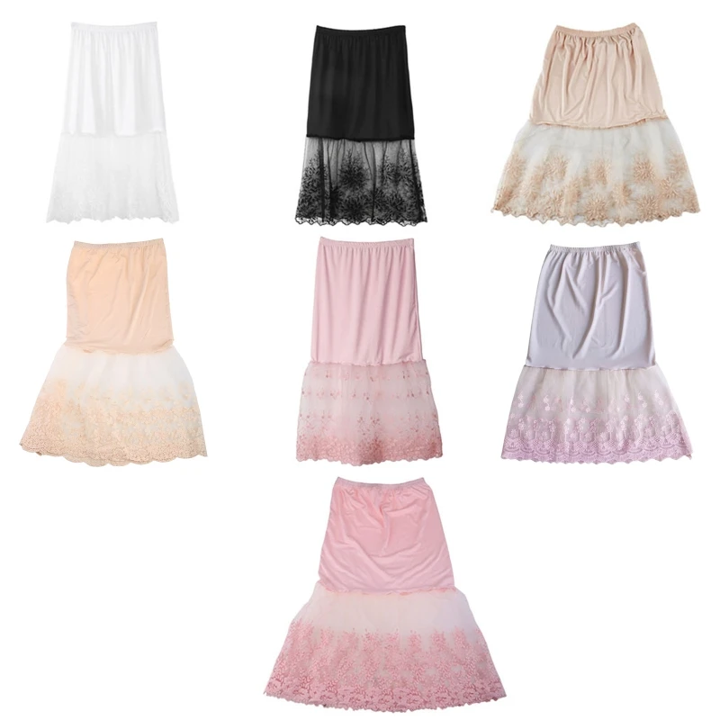 

Lace Half Slip Skirts Extender Elastic Waist A-line Hollow Petticoat Underskirt