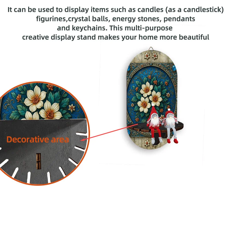 A Decorative Wall Shelf Featuring a 2D Printed Floral Relief Design, Made from Crystal Stone And Wood, Serving Multiple Storage