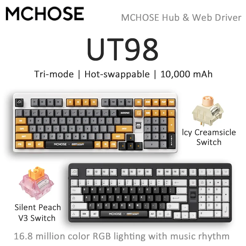 

MCHOSE UT98 x Unbox Therapy - Mechanical Silent Keyboard Tri-mode Wireless Offices Gaming Keyboard Customized Gaming RGB Backlit