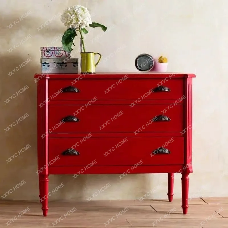 AA retro solid wood carving flower bucket cabinet  country living room decorative locker foyer storage cabinet
