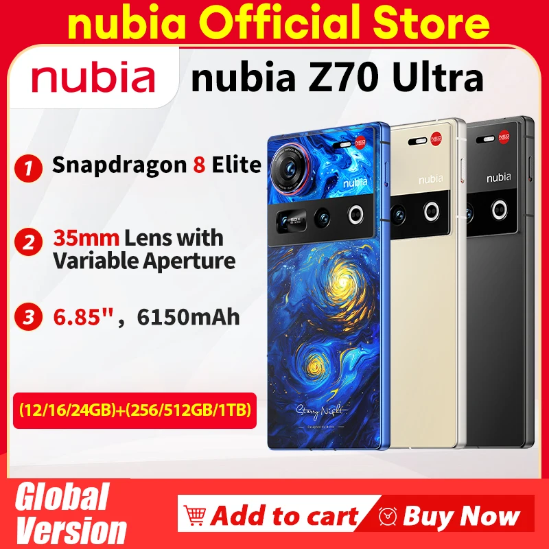 New Original Global Version Nubia Z70 Ultra NX733J Snapdragon 8 Elite 1.5K HD Display 35mm Lens IP69 NFC NUBIA