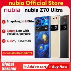 Nubia Z70 울트라 NX733J 스냅드래곤 8 엘리트 1.5K HD 디스플레이, 35mm 렌즈, IP69 NFC NUBIA, 정품 글로벌 버전, 신제품