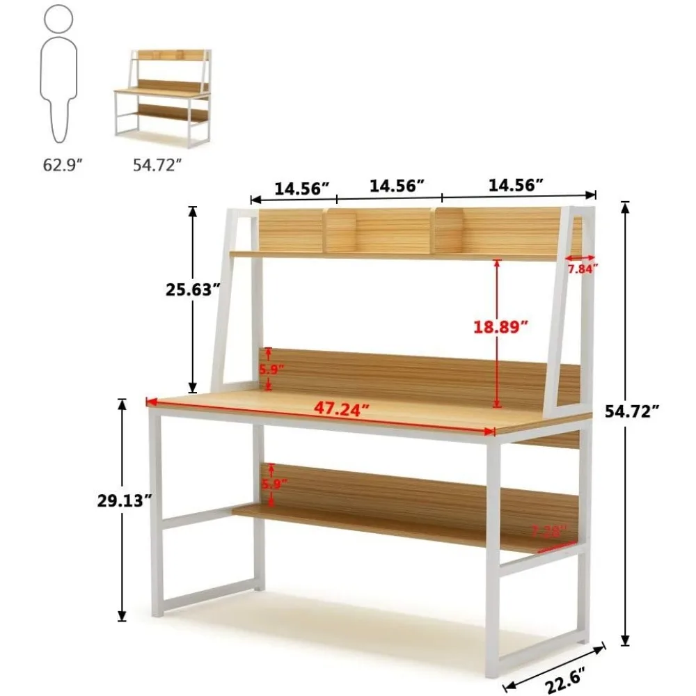 Computer Desk with Hutch, 47 inches Home Office Desk with Space Saving Design with Bookshelf for Small Spaces