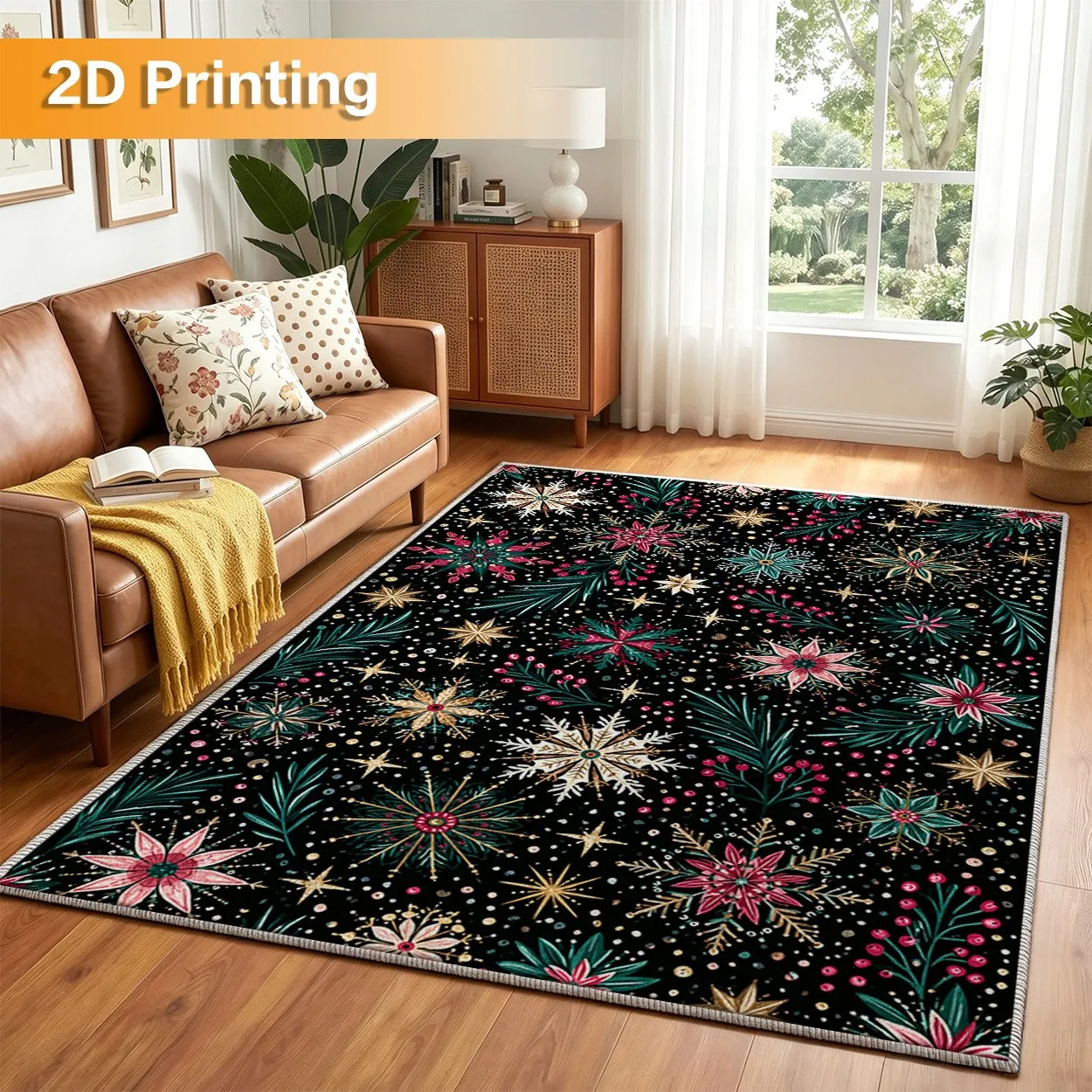 Wreath Carpet Large Christmas Dark Green Felt NonSlip Area Rug For Living Room Sofa Bedroom Bedside Holly Berry Floor Mat
