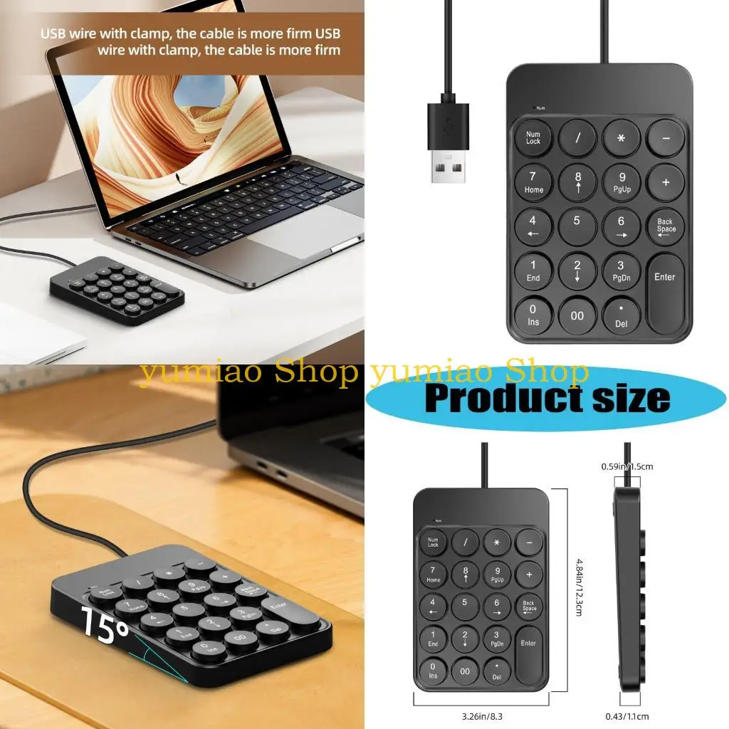 587B 19 Keys Numeric Keypad Ergonomic Lightweight Mini Digital Keyboard USB Number Keypad for Office Home Laptop