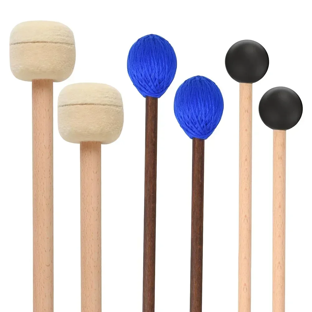 Professional Drumstick Set Bass Drum Marching Drum Sticks Marimba Mallets Rubber Xylophone Percussion Set of 3 Pairs