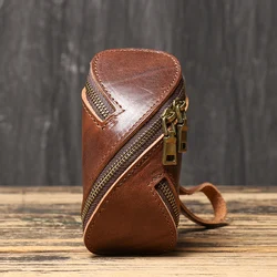 Genuine Leather Coin Purse Retro Zipper Key Bag Unisex Creative Car Key Pendant Head Layer Cowhide Wallet Clutch Bag