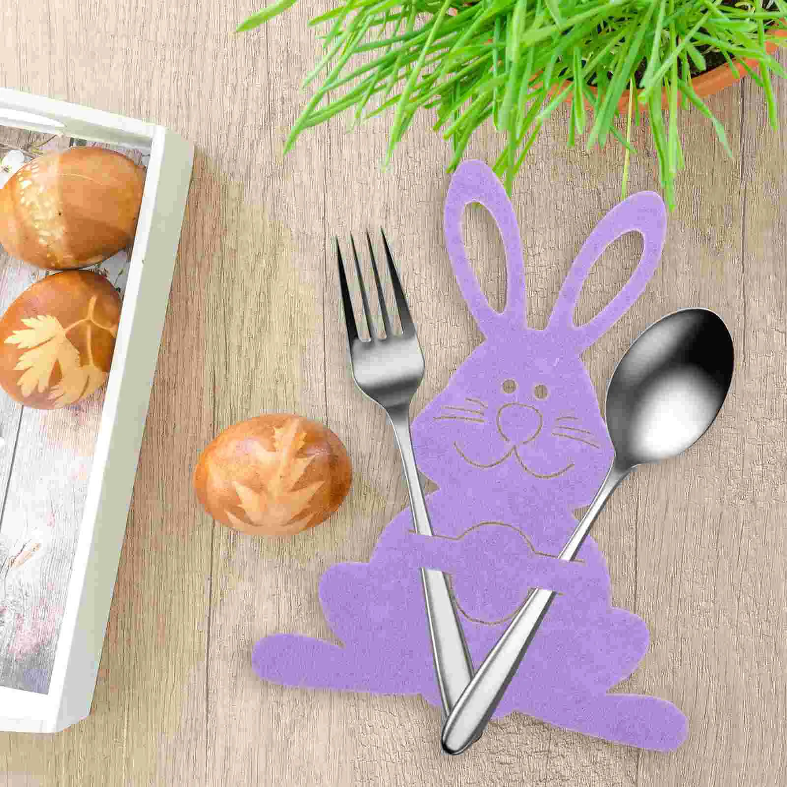 

12 Pcs Cutlery Holder Rabbit Bag Festival Bags Easter Bunny Holders Dining Table Shape Purple Banquet