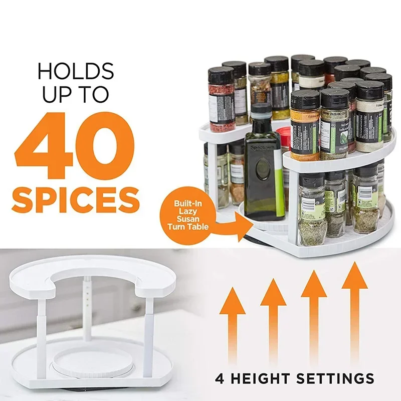 Multi-Functional Kitchen Organizer, Rotating Double Layer Spice Rack, Salt and Sugar Bottle Holder, Versatile Storage Solution