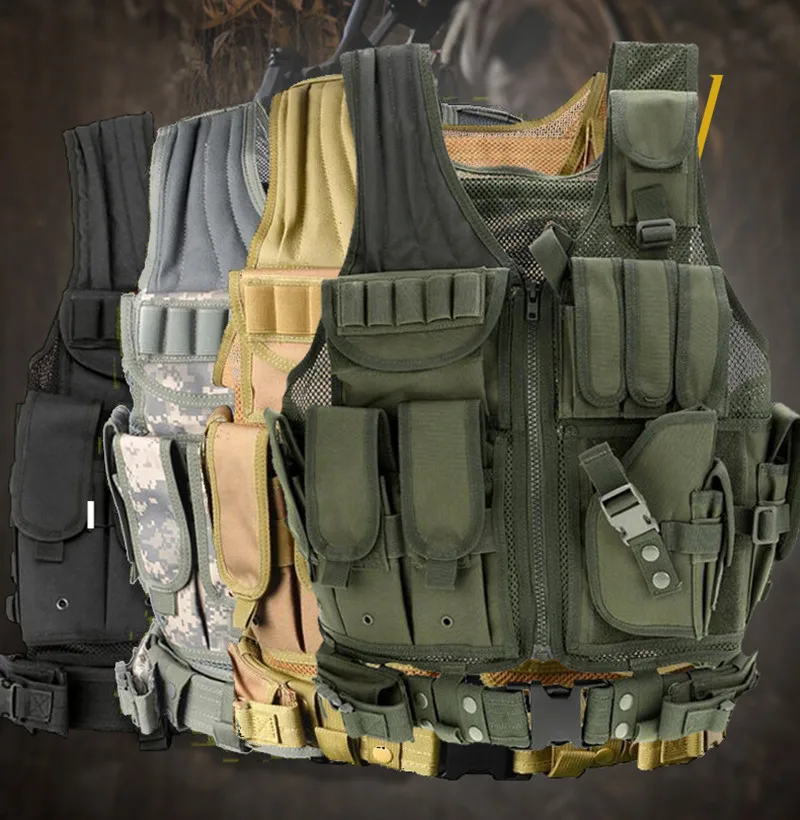 Adjustable Security Clothes Swat Tactical Vest Swat Jacket Chest Rig Multi-Pocket Molle Army CS Training Camping Accessories