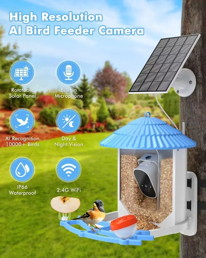 With camera 2k high definition artificial intelligence identification species solar birding automatic capture