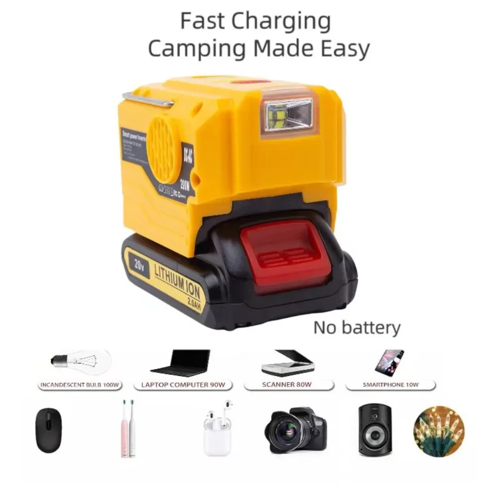 

200W Wireless Portable Power Inverter Power Station AC-DC For Dewalt 18V 20V Battery With USB C-type And Socket Port(﻿Tool Only）