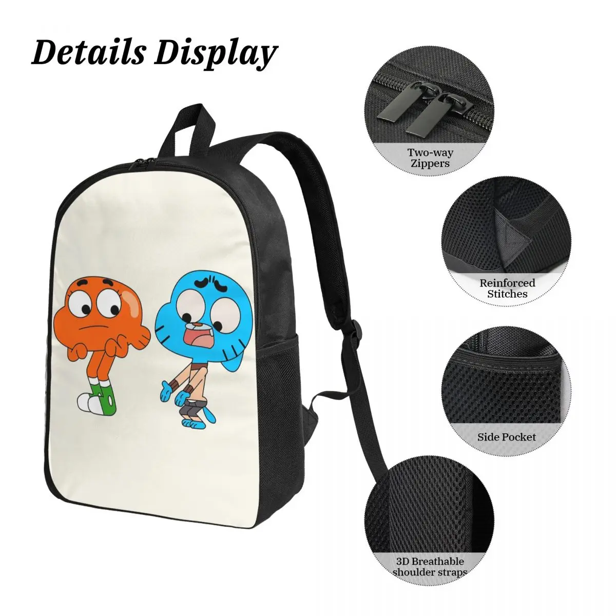 Gumball en Darwin, What The What Rugzak Jongen Meisjes Boekentas Schooltas Laptop Schoudertassen 3ps Geïsoleerde lunchtas Etui