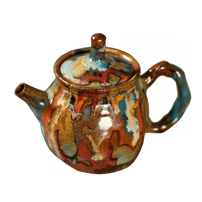 Mu Yan's Handcrafted Japanese-Style Monet-Inspired Tea Pot, Purely Handmade, Home-Use, Kiln-Fired Rustic Pottery, Creative