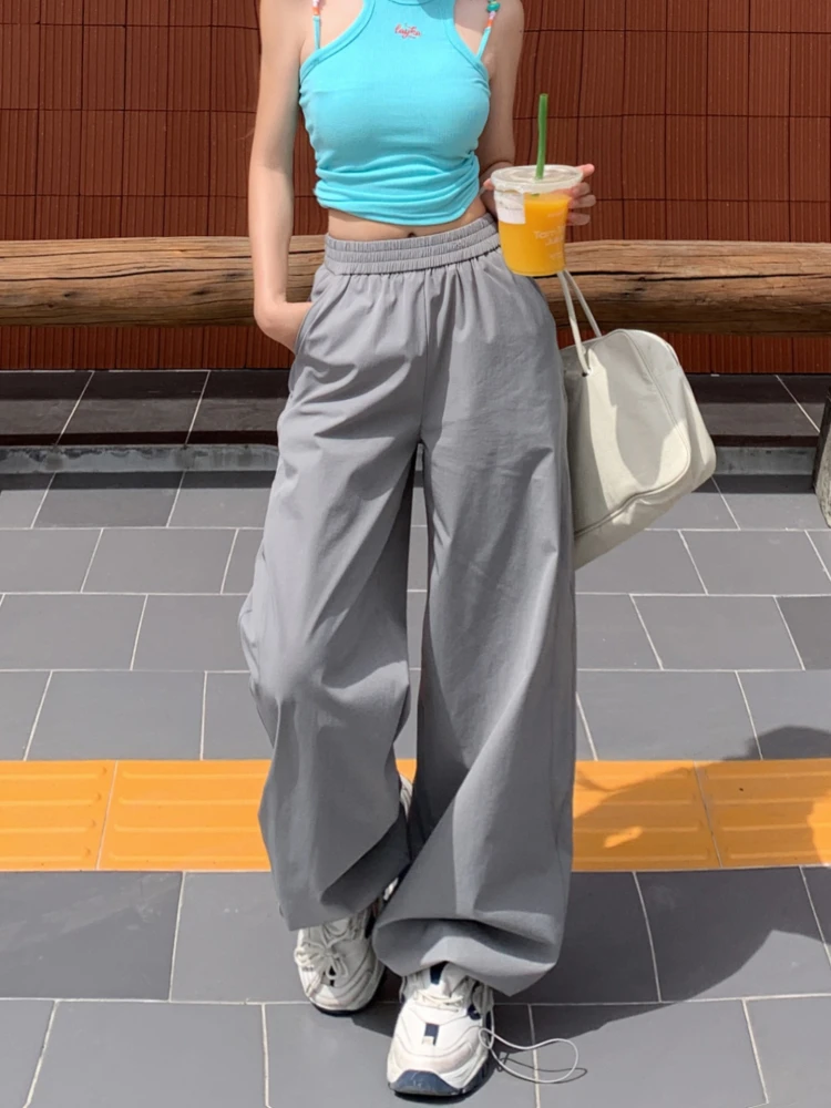 

Американские повседневные рабочие брюки для женщин, летние, тонкие, свободные, широкие, быстросохнущие, спортивные, длинные, с высокой талией, прямого кроя