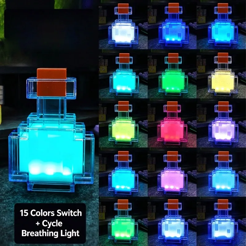 Pixel Style Potion Bottle Night Light, Color Changing LED Rechargeable Ambient Lamp, Creative Game Decor Lamp For Bedroom Kids