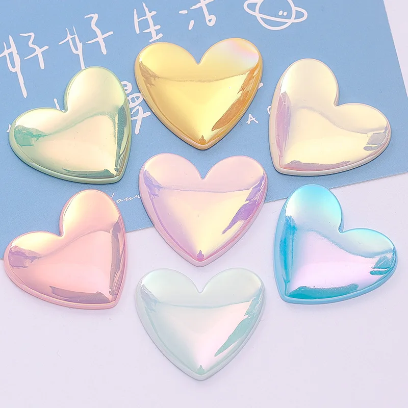 100pcs Kawaii Electroplating Iridescence DIY Crafts Flat Back Resin Peach Heart Cabochon Scrapbook Headwear Accessories