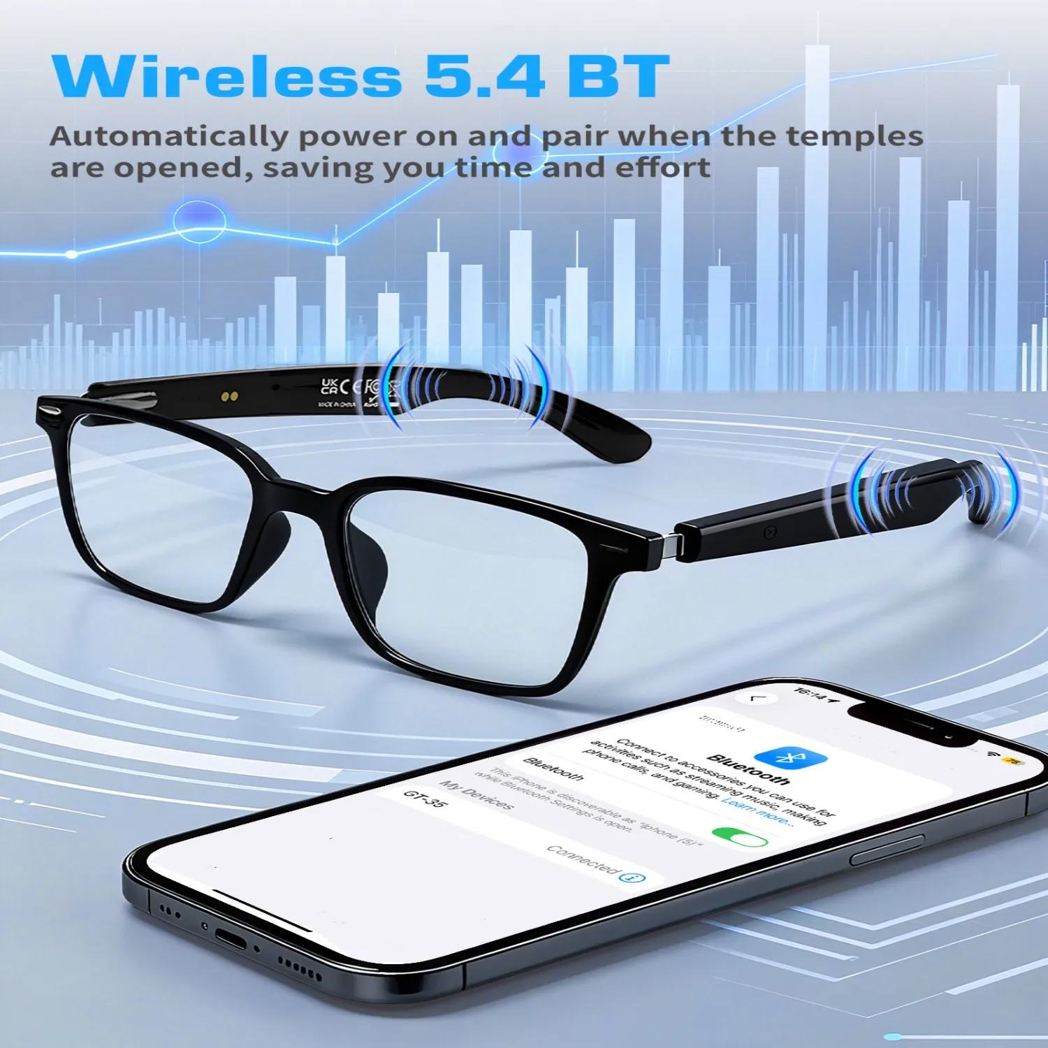 Lunettes Intelligentes GT35 avec Traduction IA, Audio Open-Ear, Appels Mains Libres, Musique, Lunettes Bluetooth pour Hommes et Femmes, Voyage et Affaires