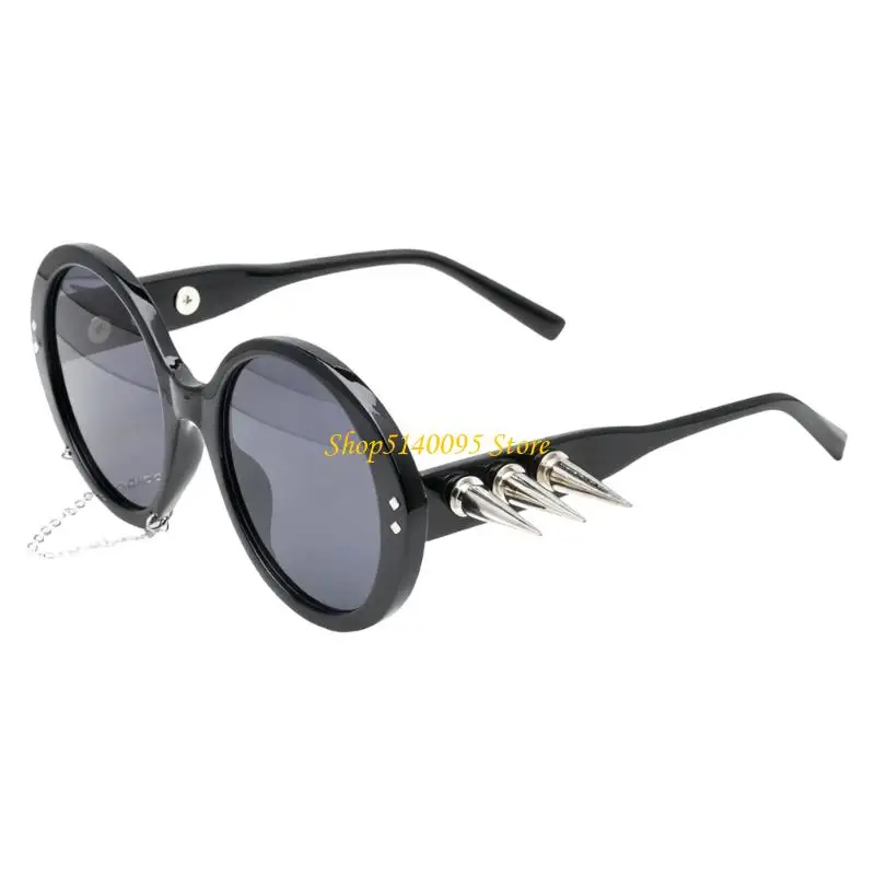 DXAE Oversized Ronde Frame Zonnebril Donker Spiky Design Frame UV400 Bescherming Brillen voor Dames Heren Hiphop Dans Street