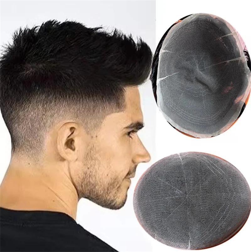 

Swiss Lace Human Hair Toupee for Men Black Brown 1b Color Hair Systems Natural Real Lace Replacement 8x10 Short Wig Man Toupees