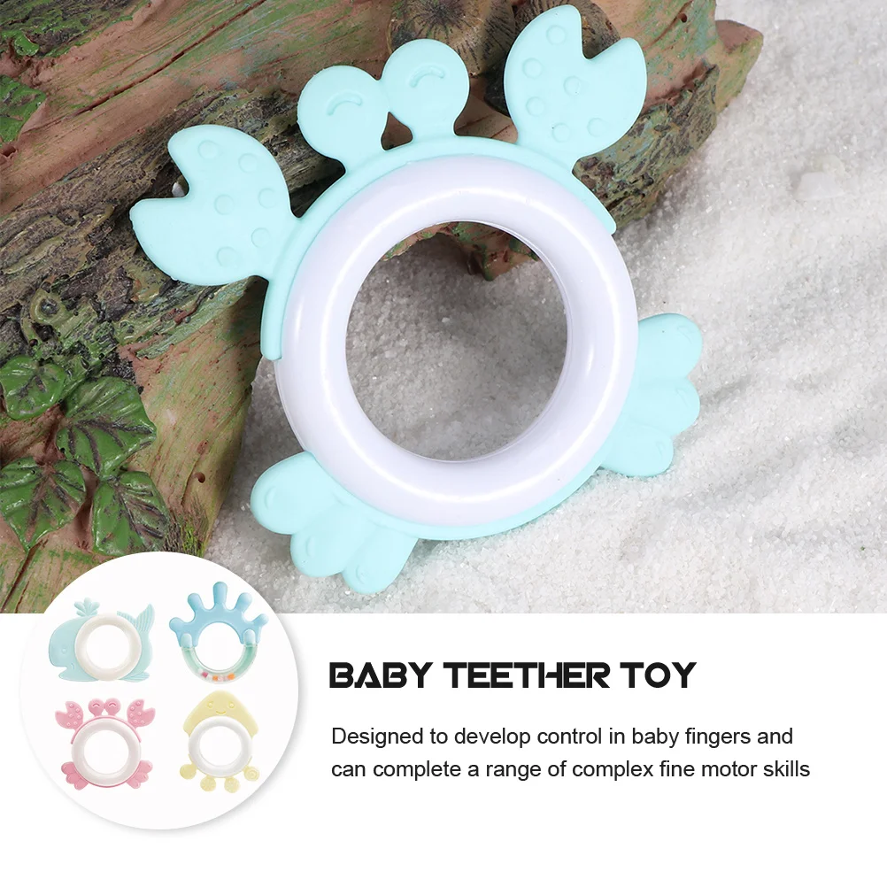 4Pcs Baby Molar Teethers Plastic Teething Rattle Shaker for Infant Grasp Shake Sensory Development Random Color