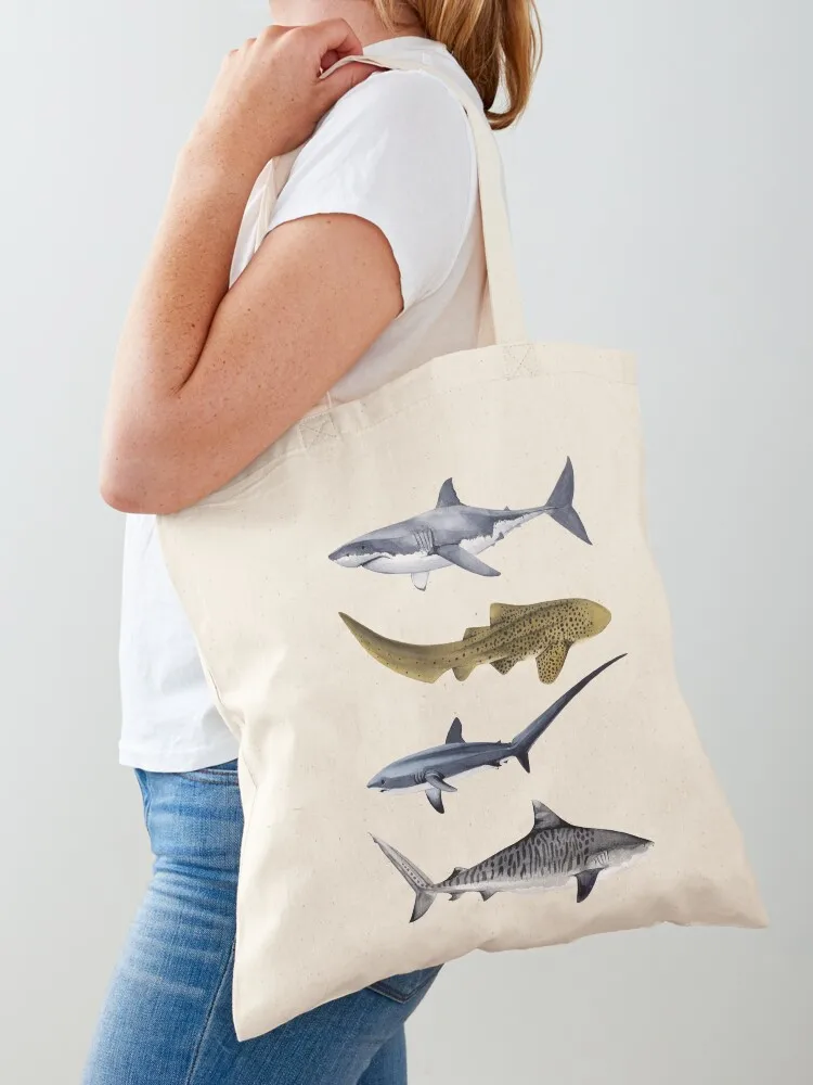SHARKS VI-great white, zebra, thresher & tiger sharks Tote Bag Eco bag Women's tote bag Handbags