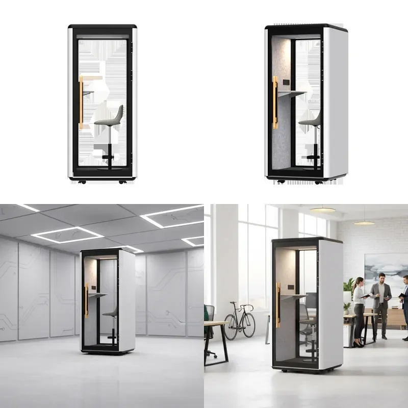Modern Aluminum Alloy Frame Soundproof Phone Booth Adjustable Height Removable Office Partition for Home Office School