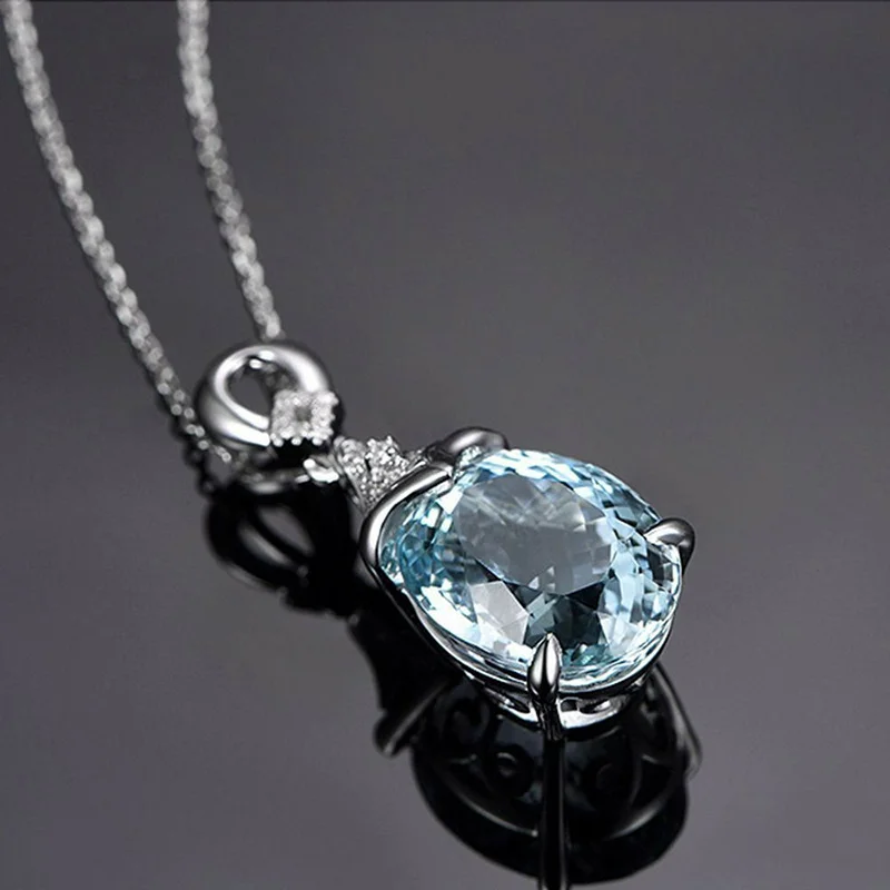 Natural Aquamarin Necklace for Women  Drop Chain Pendant Collar Ladies Vintage Elegant Choker Charm Jewelry Gift  Wholesale