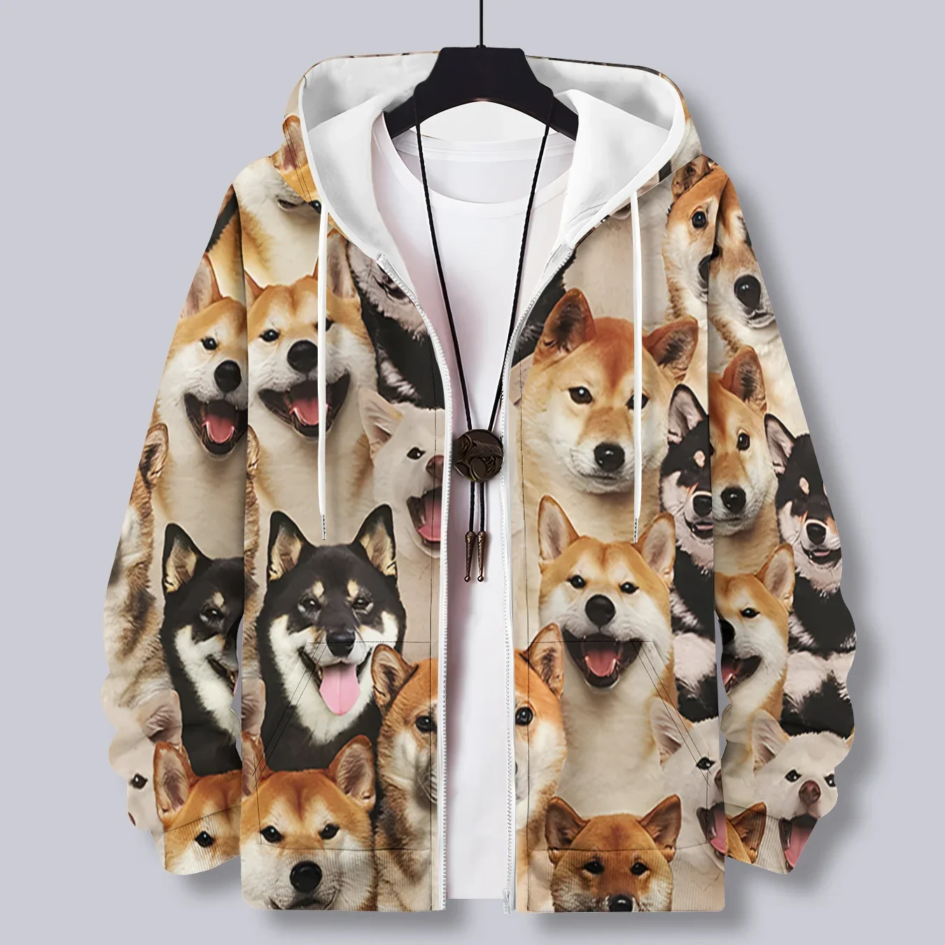 Men Zipper Hoodie Animal Dogs Dog Pattern Printed Hoodie Casual Male Hooded Jacket Women Streetwear Fashion Zipper Coat