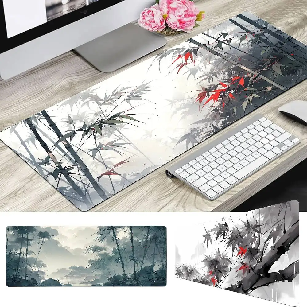 Bamboo Shadow Ink Painting Mousepad Non-slip Suitable For Office Computers Laptops E-sports Game Desk Mats XXL Keyboard