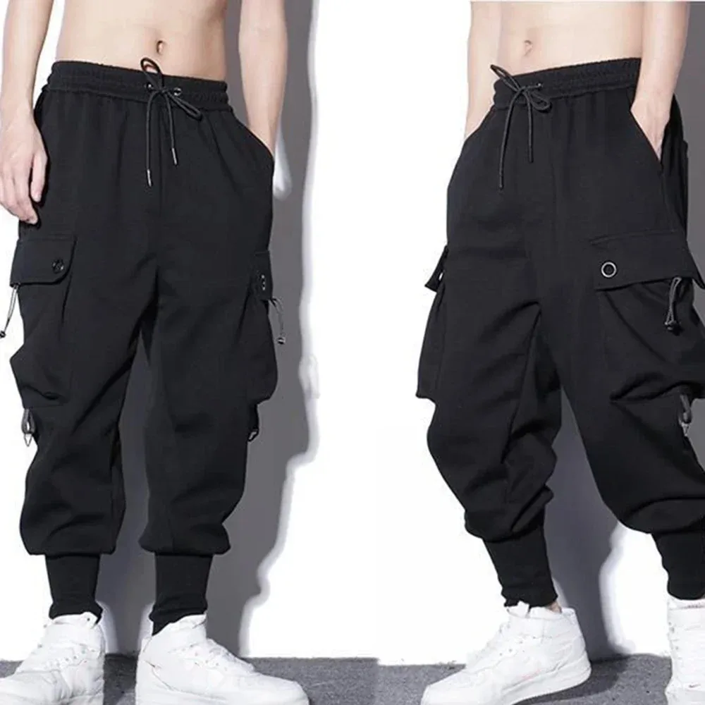 Calças Casuais Masculinas de Corte Solto, Moda Coreana, Calças de Hip Hop, Confortáveis e Leves para Uso ao Ar Livre, Tamanho 3XL, Pretas