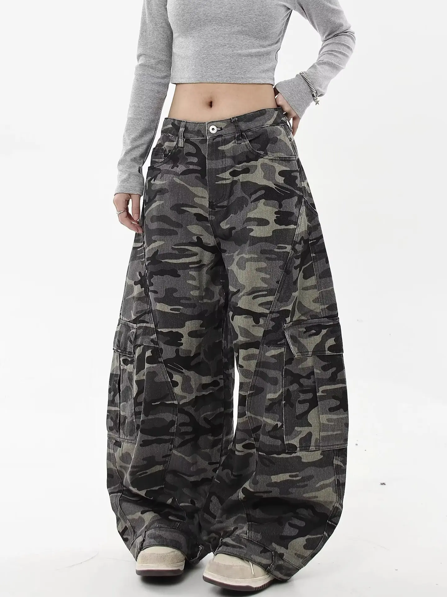 

Y2K камуфляжные джинсы-карго женские мешковатые брюки в стиле Харадзюку в стиле хип-хоп винтажные джинсовые брюки большого размера в японском стиле 2000-х годов