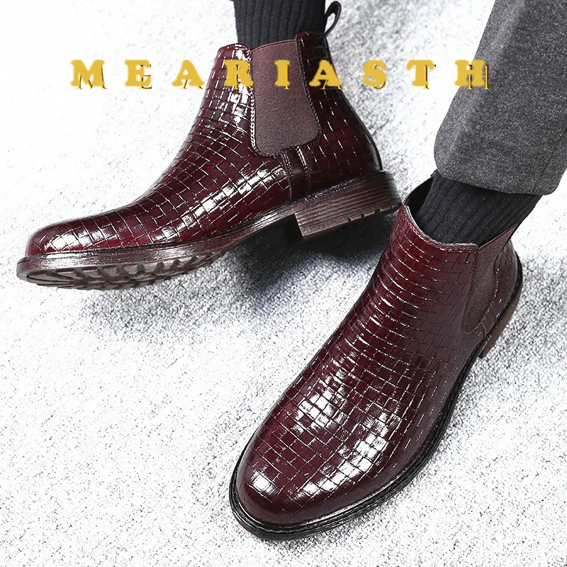 

Винтажные лакированные кожаные ботинки с крокодиловым узором, мужские ботинки челси, мужские ботильоны, модельерские мужские брендовые ботинки на плоской подошве