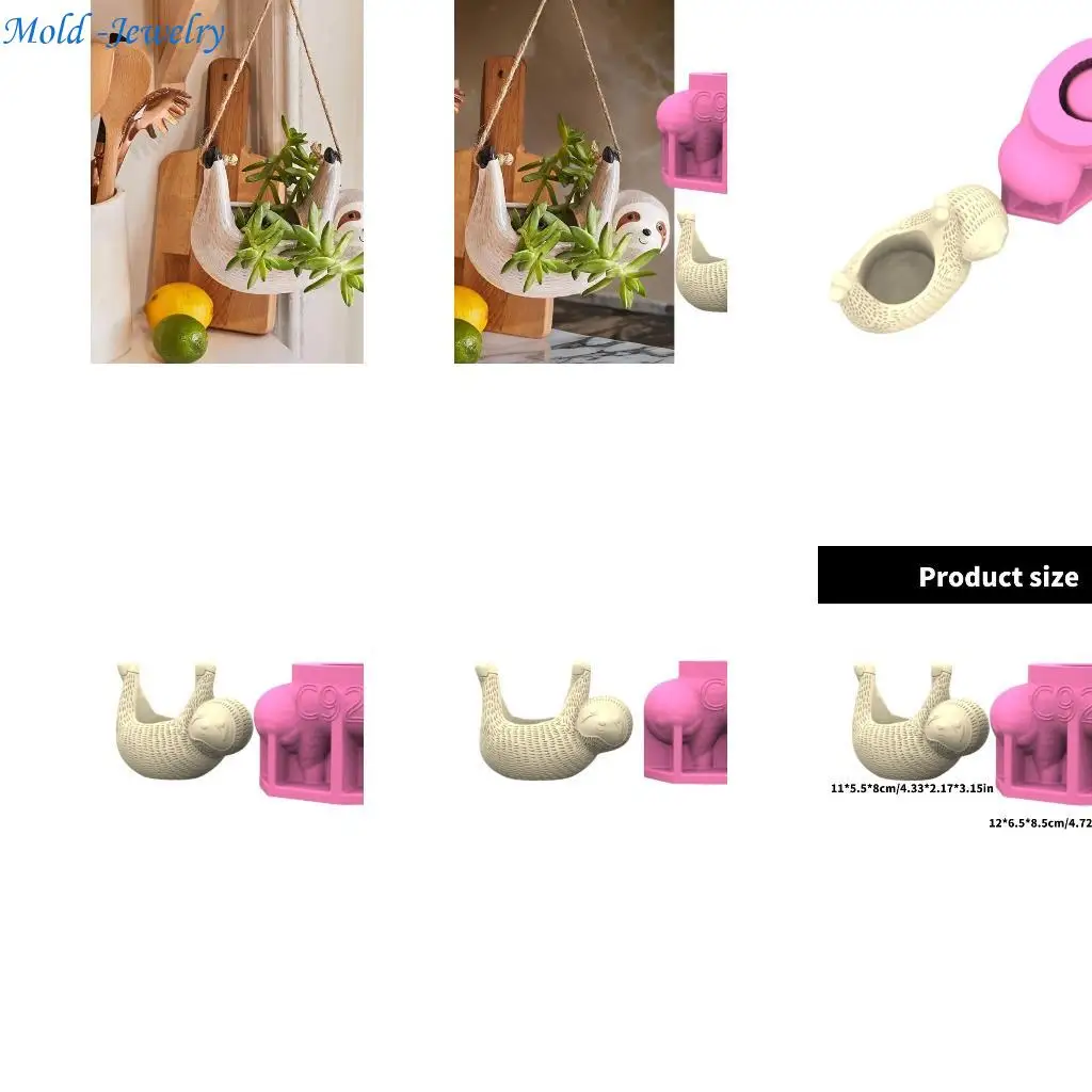 

69HB Artisanal Silicone Mould Epoxy Resin Planter Moulds Sloths Reusable Concrete Pots Moulds Silicone Crafting Tool