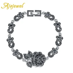Ajojewel 3 Sizes Vintage Rose Bracelets Woman Black Rhinestone Flower Hand Jewelry Wholesale Girls Gift