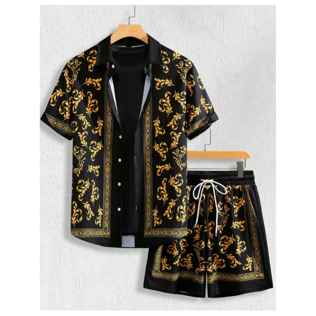

Hawaiian Shirt Set Men 3D Printed Retro Pattern Summer Fashion Casual suits for men Oversized Button-up Shirt shorts 2 Piece Set