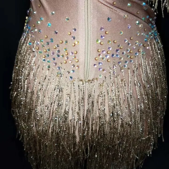 Gold Shining Rhinestones Halter Backless เซ็กซี่ Bodysuits สําหรับผู้หญิงไนท์คลับแจ๊สเต้นรําเวทีลาก Queen เครื่องแต่งกาย