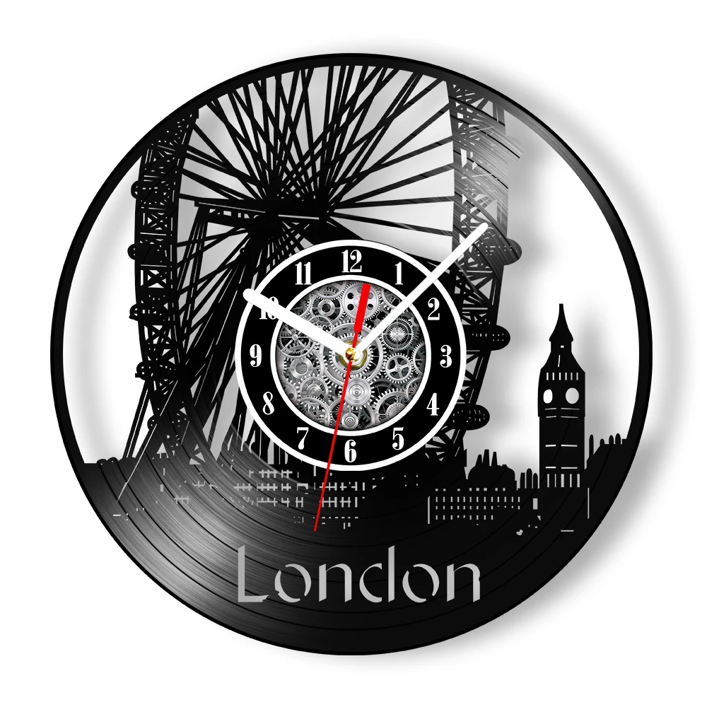 London Ferris Wheel Vinyl Record Wall Clock England Skyline Cityscape Home Decor  UK Architecture Landscape Artwork Wall Watch