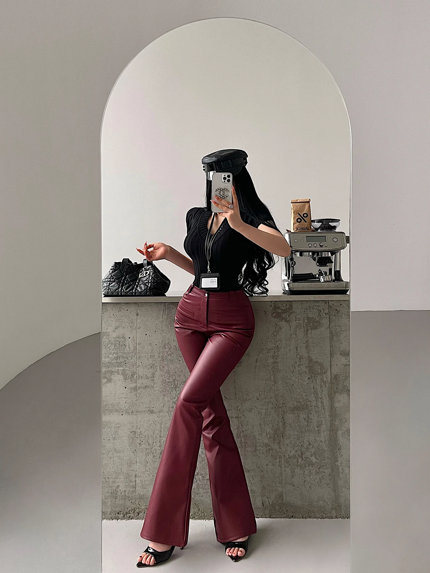 Slim PU Leather Pants Long Casual Trousers Hot Girl Style Micro Flared Leg Lengthening Ladies Fashion Spring Natural Waist