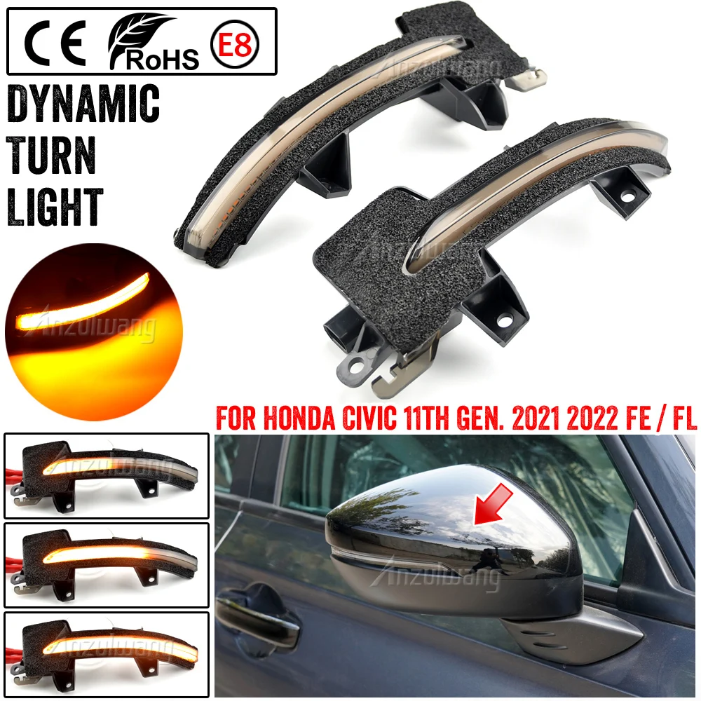 2PCS For Civic 11th 2021 2022 FE / FL LED Dynamic Side Mirror Turn Signal Light Indicator Sequential Lamps