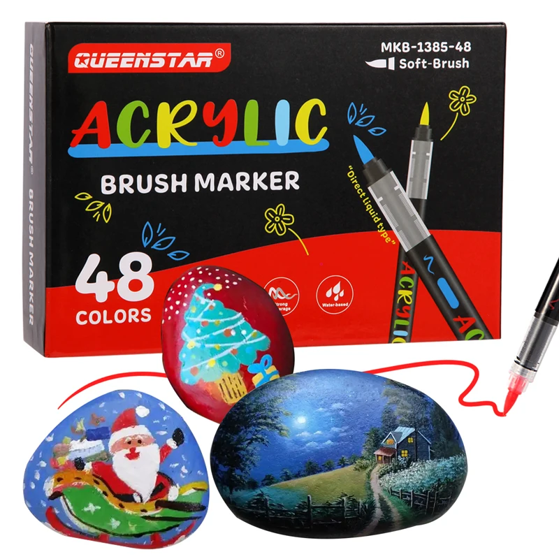 

48/12 Colors Straight Liquid Brush Acrylic Paint Pens Markers for Rock Painting Wood Christmas DIY Crafts Making Art Supplies